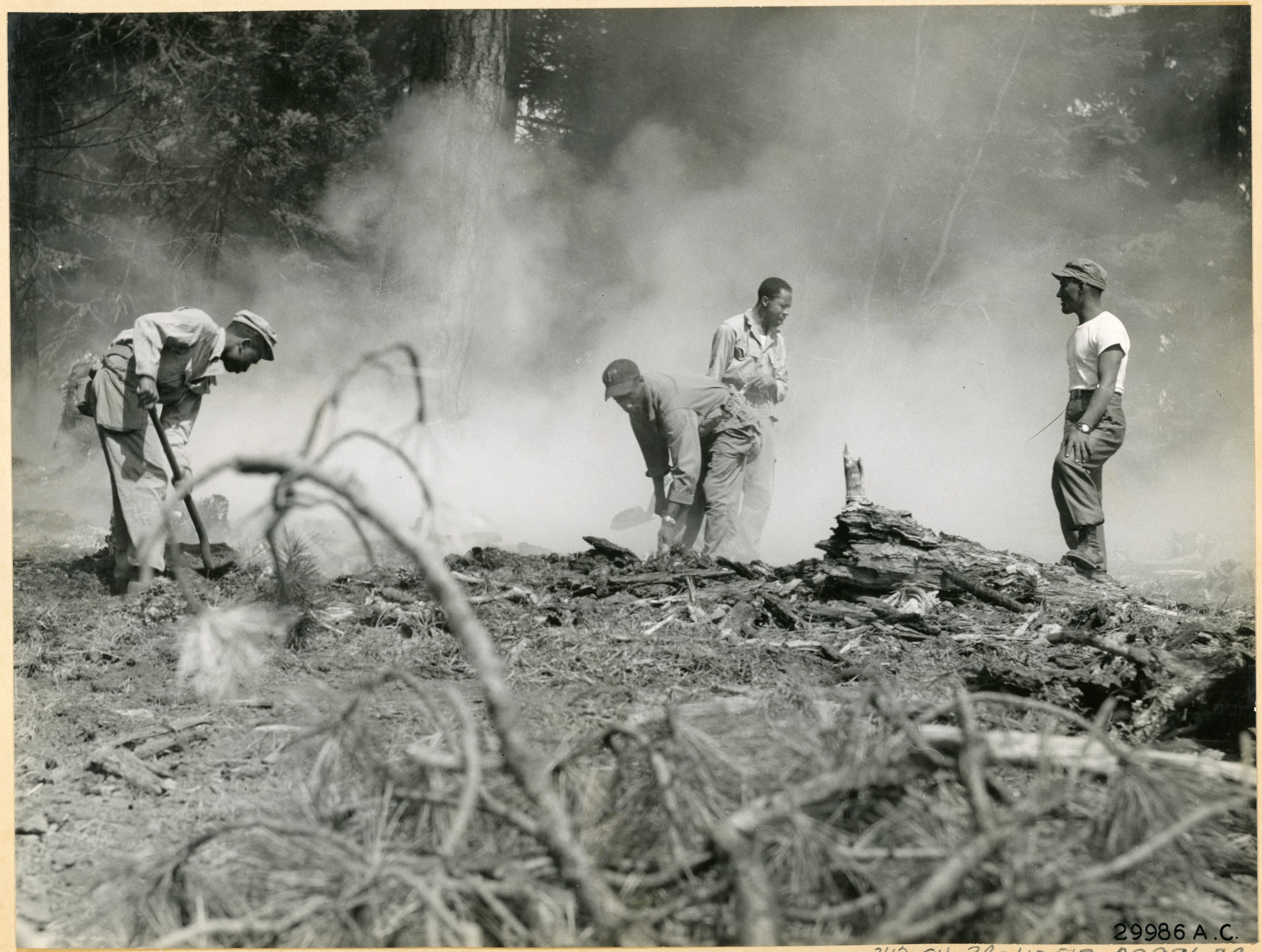 Historical image showing 555th Parachute Infantry Battalion of Black American soldiers during WWII