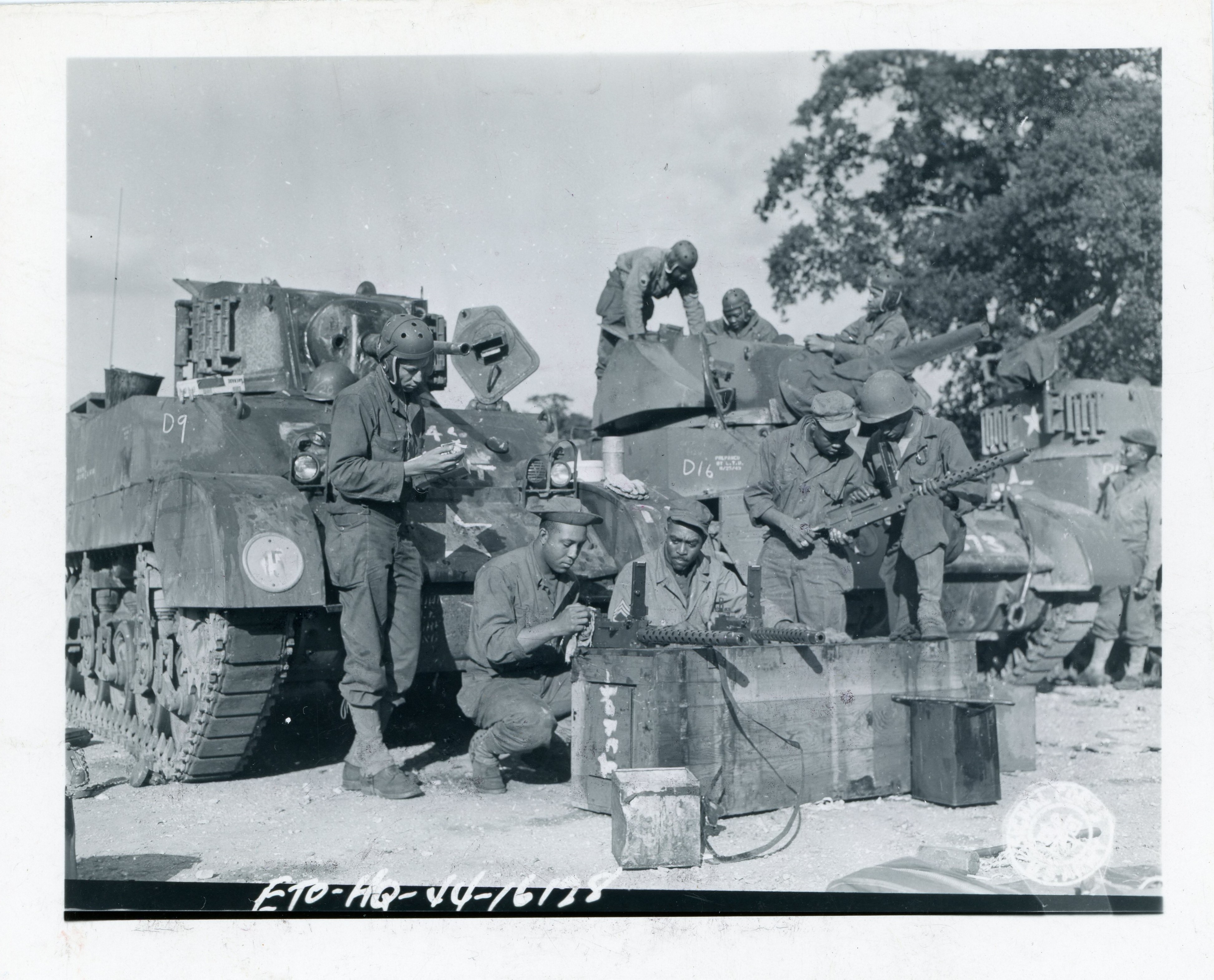 Historical image showing 761st Tank Battalion of Black American soldiers during WWII