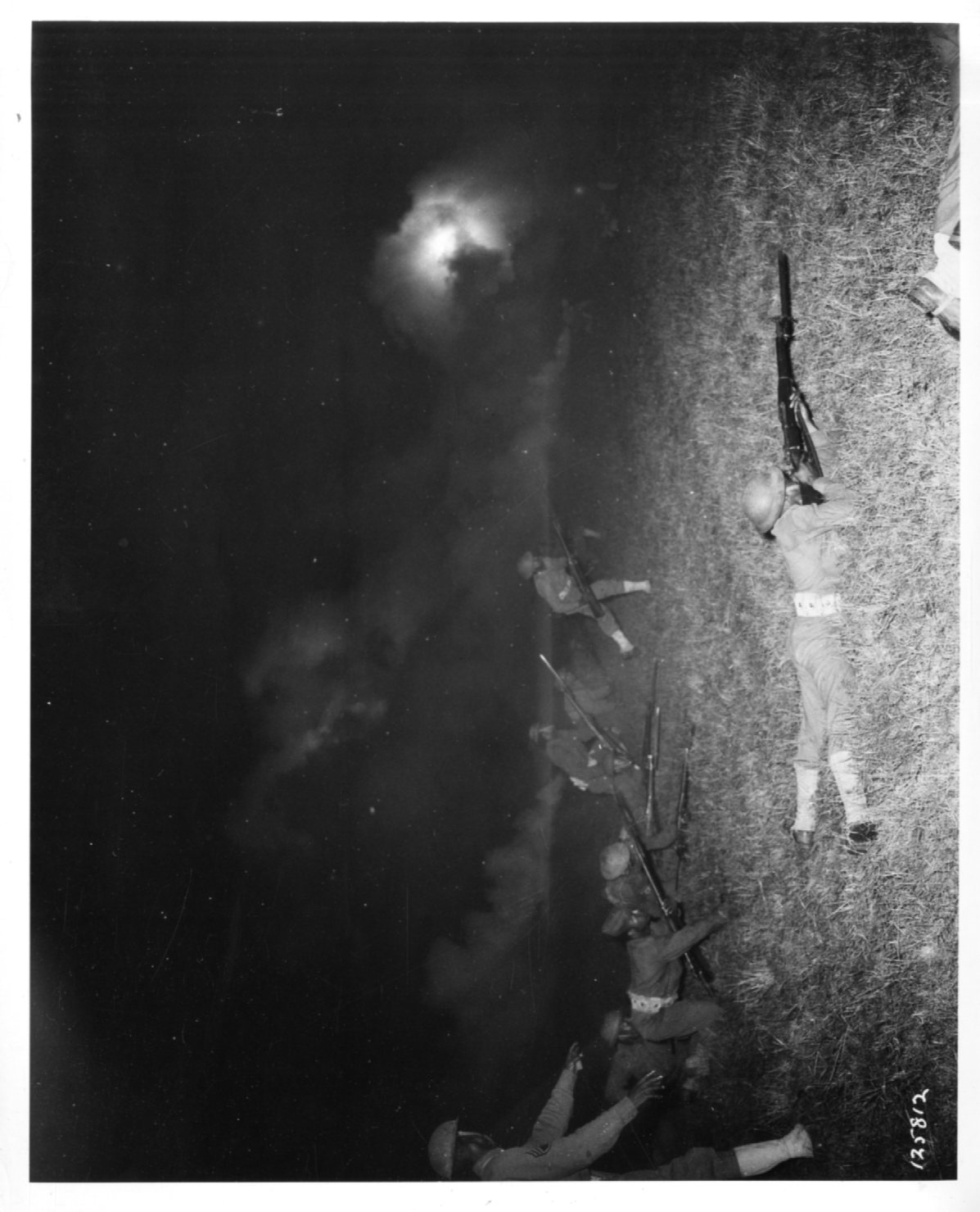 Historical image showing Soldiers of the 76th or 77th Coast Artillery during a training exercise of Black American soldiers during WWII